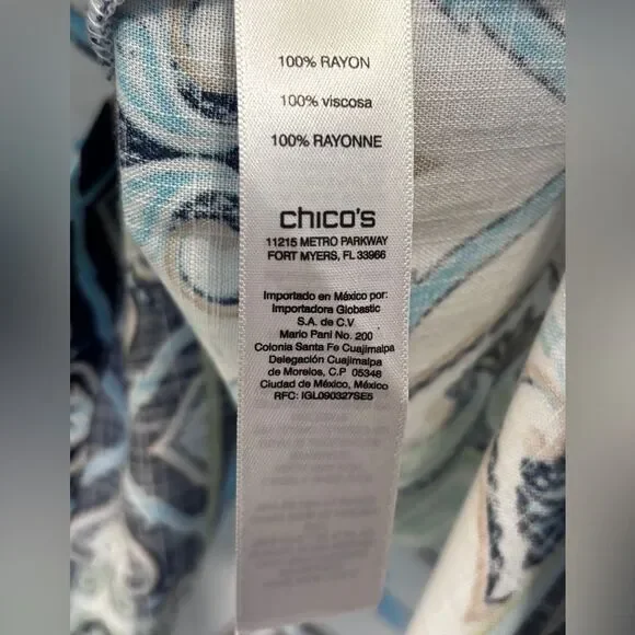 NWT Chico’s Blue and green tunic top size 3/xlarge 100% rayon breezy summer - Picture 6 of 8